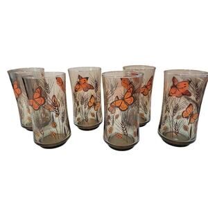 MCM Libbey Monarch Butterfly Glasses - 70s Set of 6